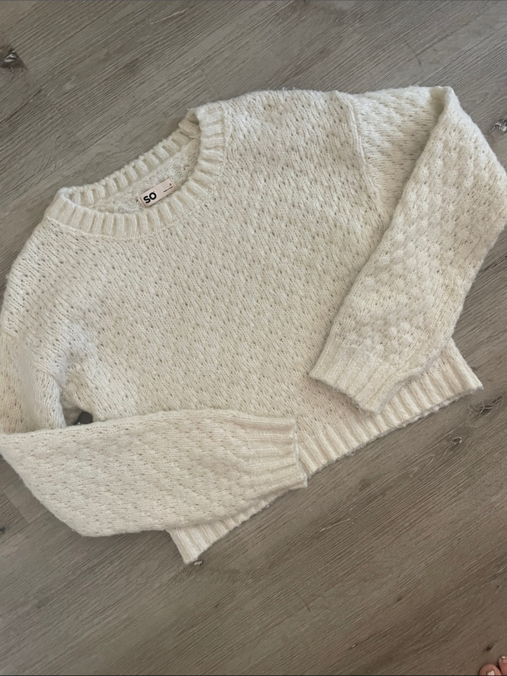 SO Off-White Cable Knit Crewneck Sweater